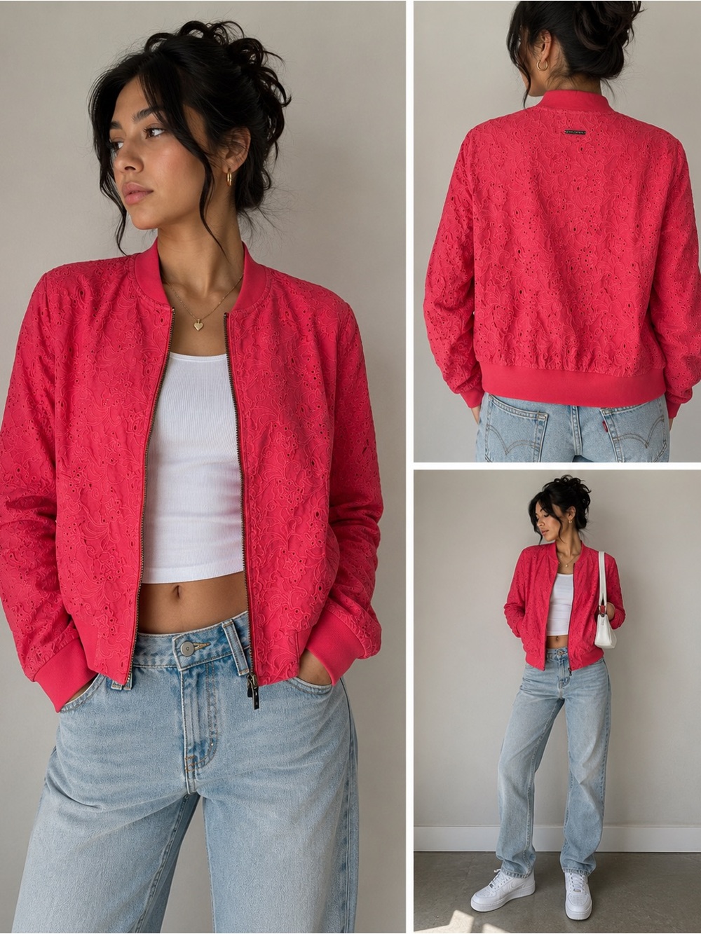 Armani Exchange A|X Pink Eyelet Bomber Jacket Women’s Large